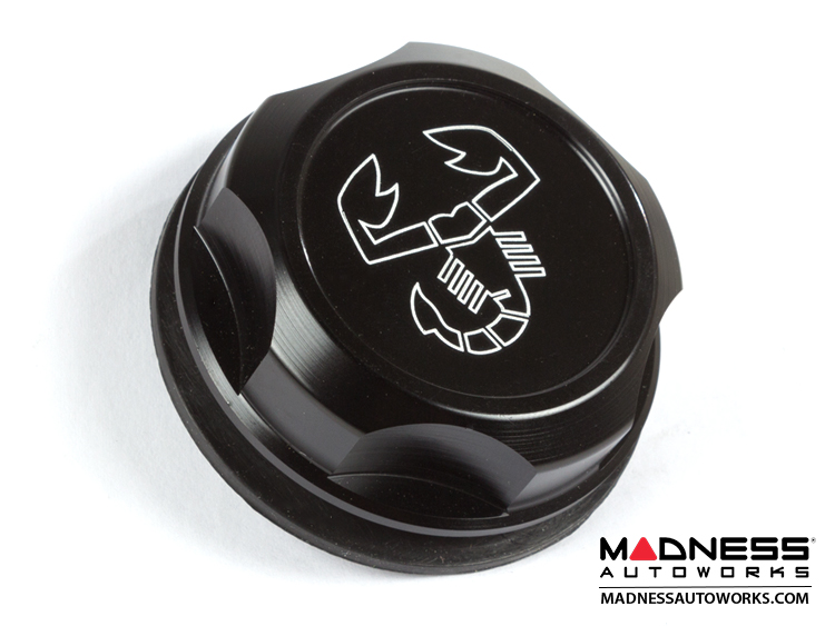 FIAT 500 Oil Cap - Competizione - Black Anodized Billet - w/ Scorpion Logo